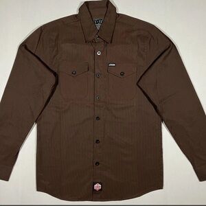 Dixxon Workforce Shirt Mens Medium Brown Pinstripe Button Up Long Sleeve